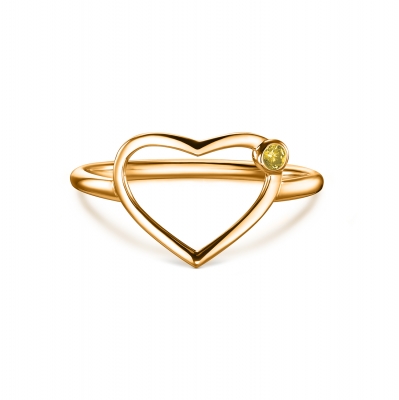 Кольцо открытое сердце с одним бриллиантом.